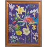 Joan Painter, abstract flowers, mid-20th century gouache/oil on paper, signed, 75cm x 55cm, framed