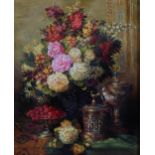 Dutch style still life flower study, contemporary oil on canvas, indistinctly signed, 41cm x 33cm,