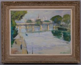 Edward Wesson (1910 - 1983), Parisian river scene, oil on board, signed, 29cm x 39cm, framed Good