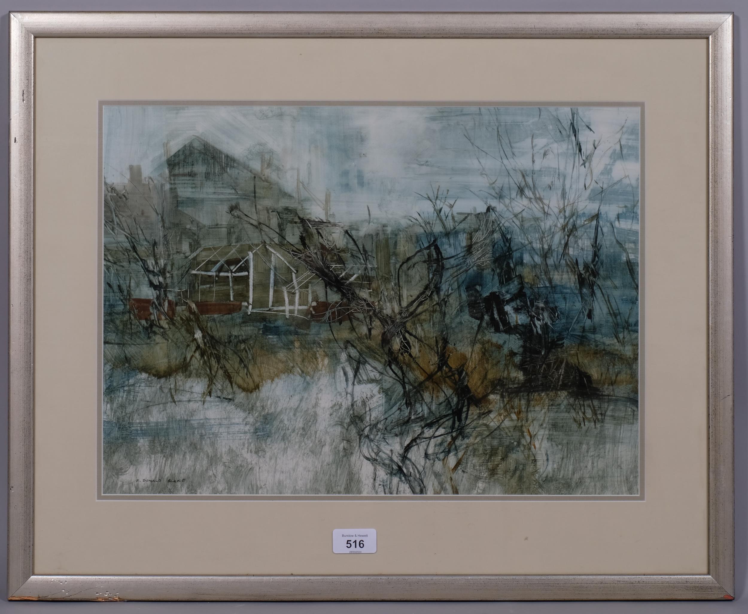 Fredrick Donald Blake (1908 - 1997), greenhouse, watercolour/gouache, signed, 34cm x 47cm, framed