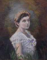 A Rickless, late 19th century portrait of a woman, oil on opaque glass panel, signed, 25cm x 20cm,