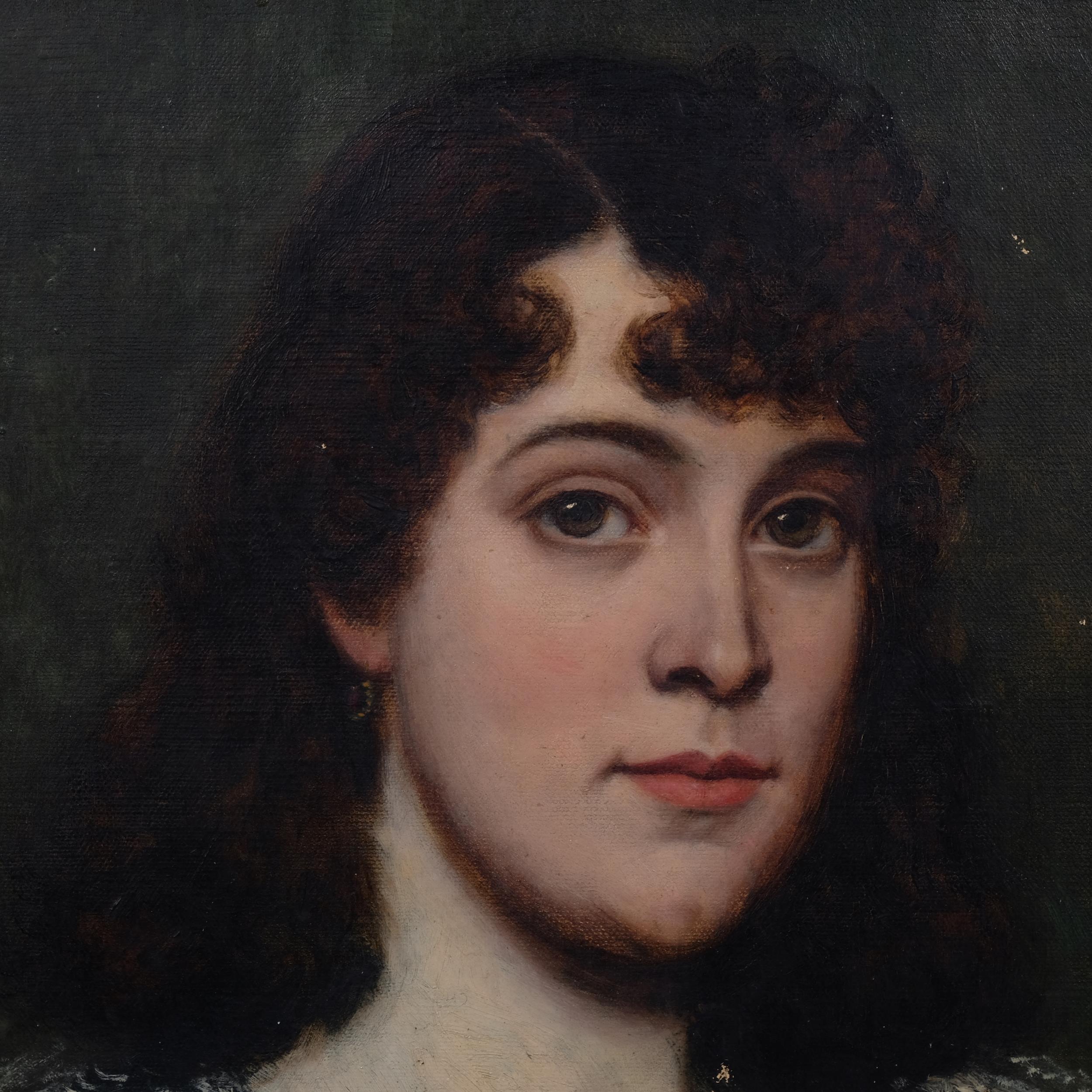 Portrait of a young woman, 19th century Continental oil on canvas, indistinctly signed, 53cm x 44cm, - Image 2 of 4