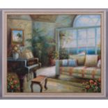 Jones Lee, interior scene, oil on canvas, signed, 50cm x 60cm, framed Good condition