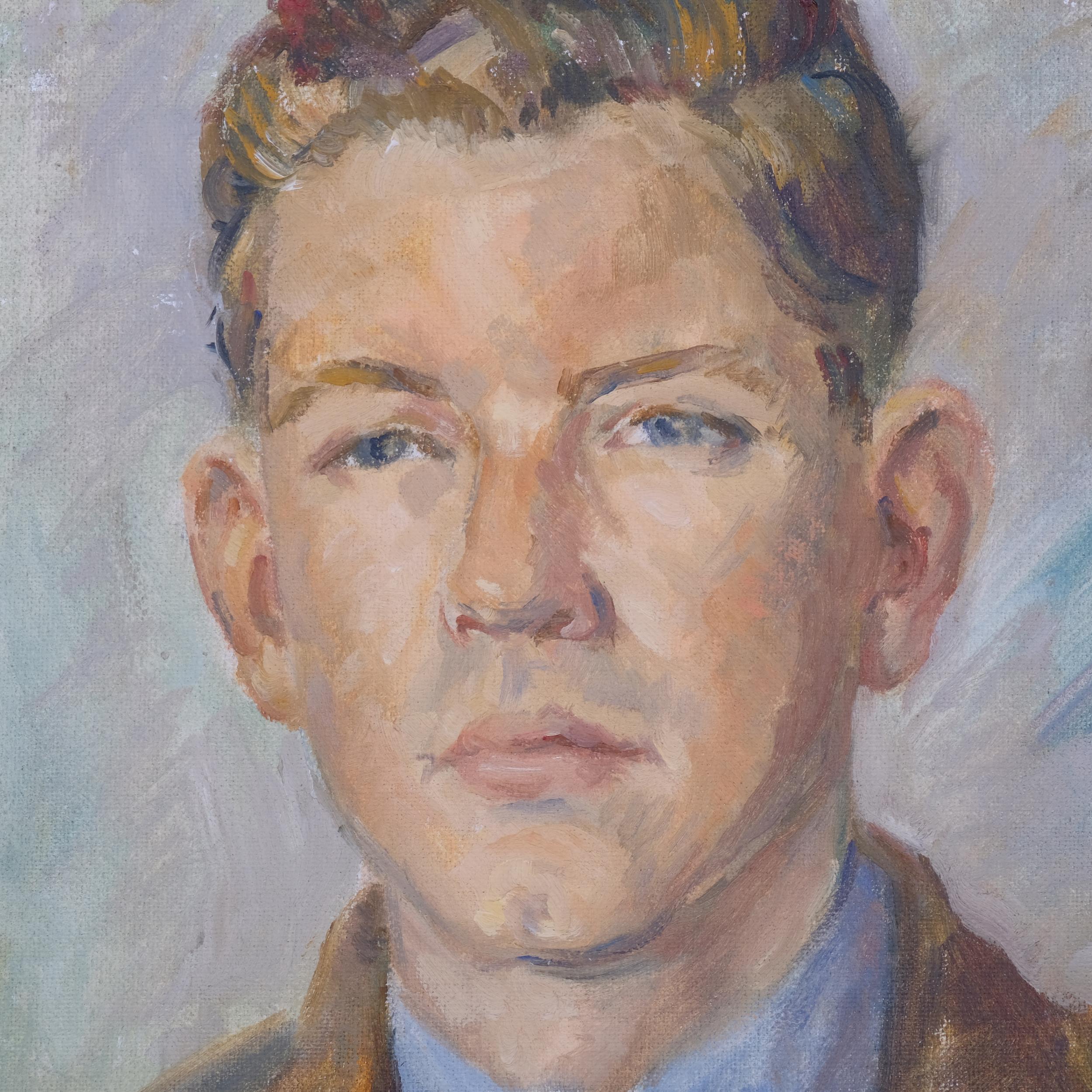 Portrait of a man, mid-20th century oil on board, unsigned, 28cm x 24cm, framed Good condition - Image 2 of 4