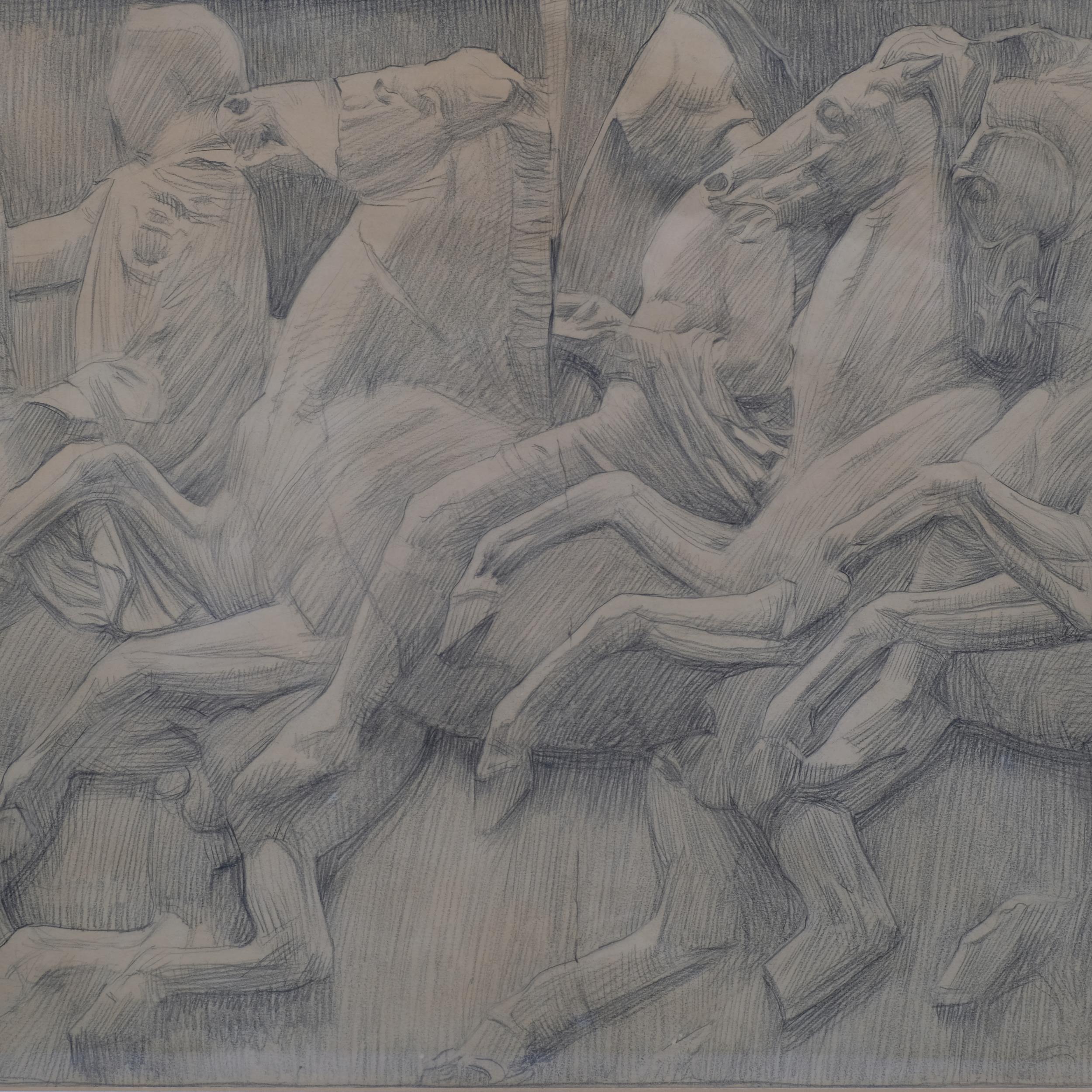 Classical relief sketch, pencil drawing on paper, unsigned, 40cm x 74cm, framed Even paper - Image 2 of 4