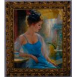 Portrait of a woman, contemporary oil on board, indistinctly signed, 44cm x 36cm, framed Good