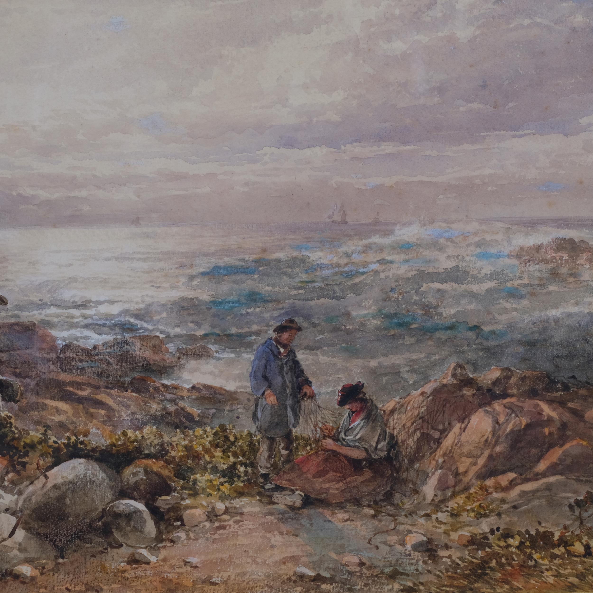 James George Philp (1816 - 1885), fishing beach scene, watercolour, signed, 35cm x 55cm, framed Very - Image 2 of 4