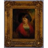 Portrait of a woman, early 19th century oil on wood panel, unsigned, 25cm x 19cm, framed In good