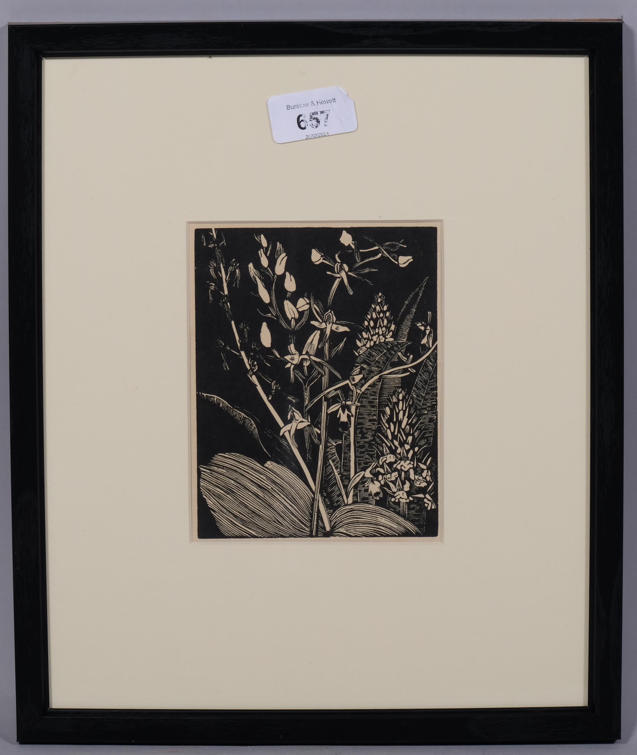 John Northcote Nash (1893-1977), wood engraving on paper, Orchids, 14cm x 10.7cm, mounted, glazed - Image 2 of 4