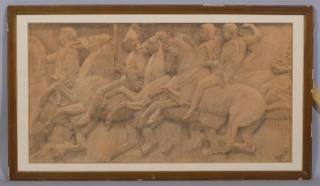 Classical relief sketch, pencil drawing on paper, unsigned, 40cm x 74cm, framed Even paper