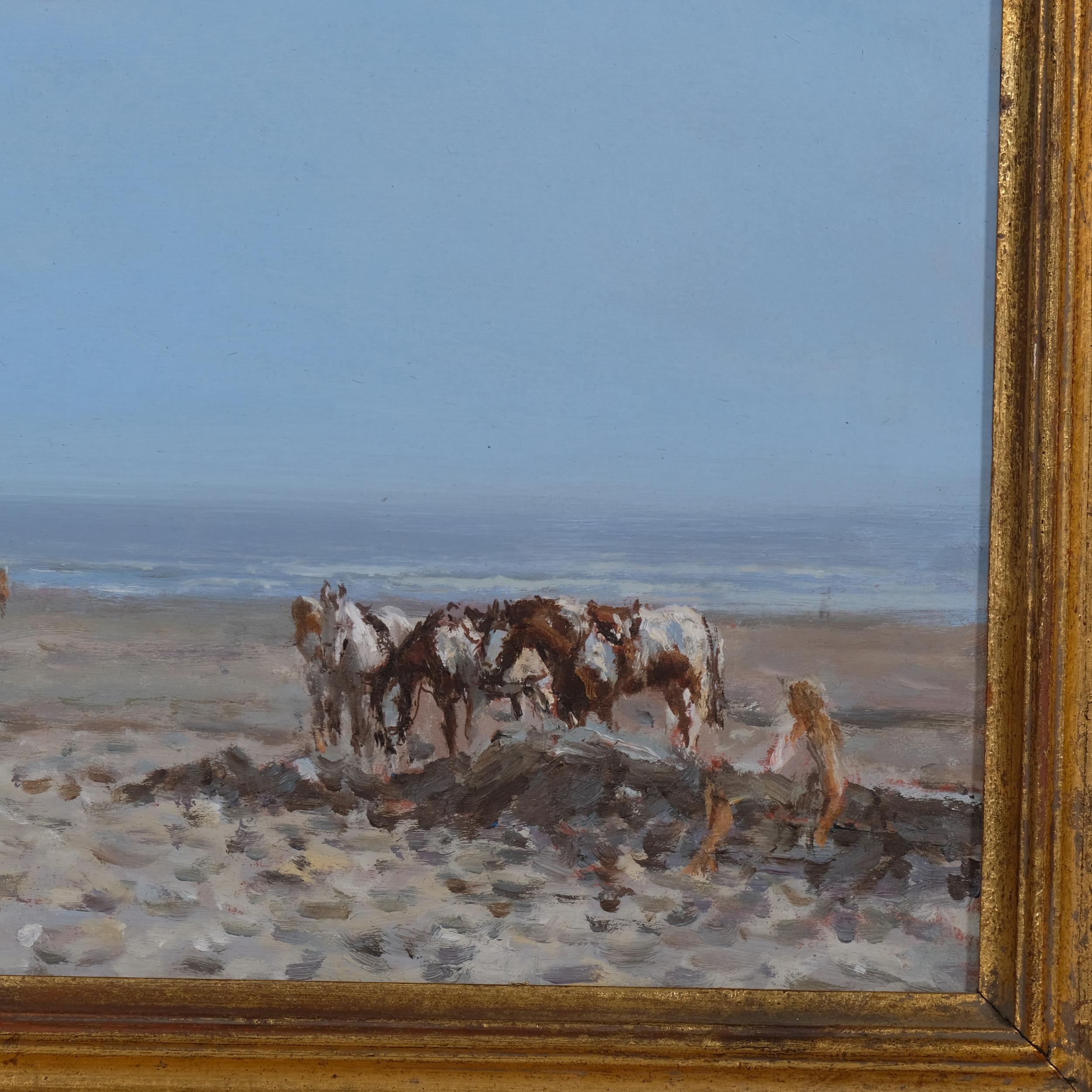 Edward Dawson (1941 - 1991), beach ponies, oil on board, signed, 19cm x 29cm, framed Good condition - Image 2 of 4