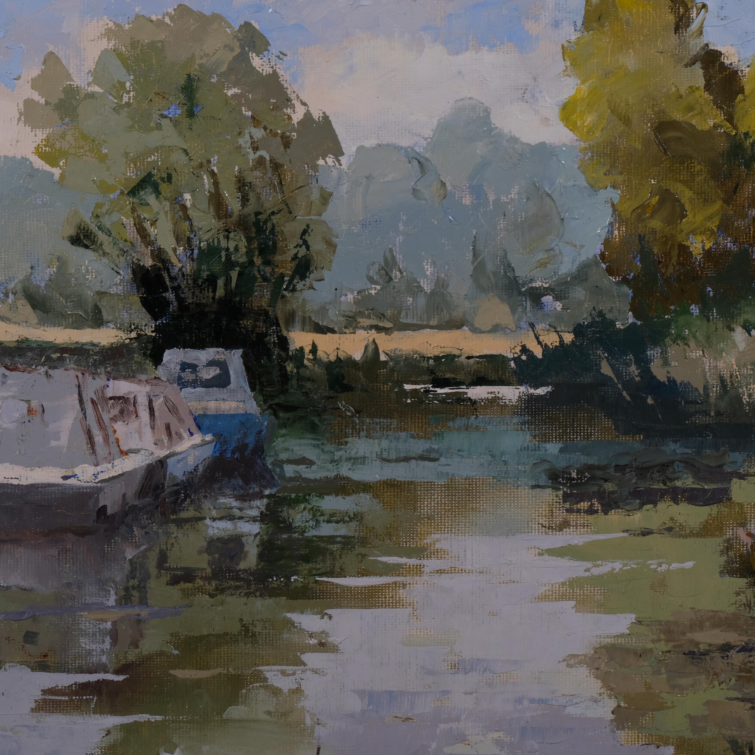 J Plant, the River Wey Guildford, oil on board, signed, 24cm x 34cm, framed Good condition - Image 2 of 4