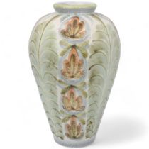 GLYNN COLLEDGE for Denby, a large baluster vase with stylised green and brown leaf decoration,