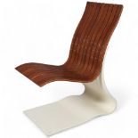 EDWARD JOHNSON, a cantilever Easy Chair in slatted laminated walnut and white lacquered bent ply,