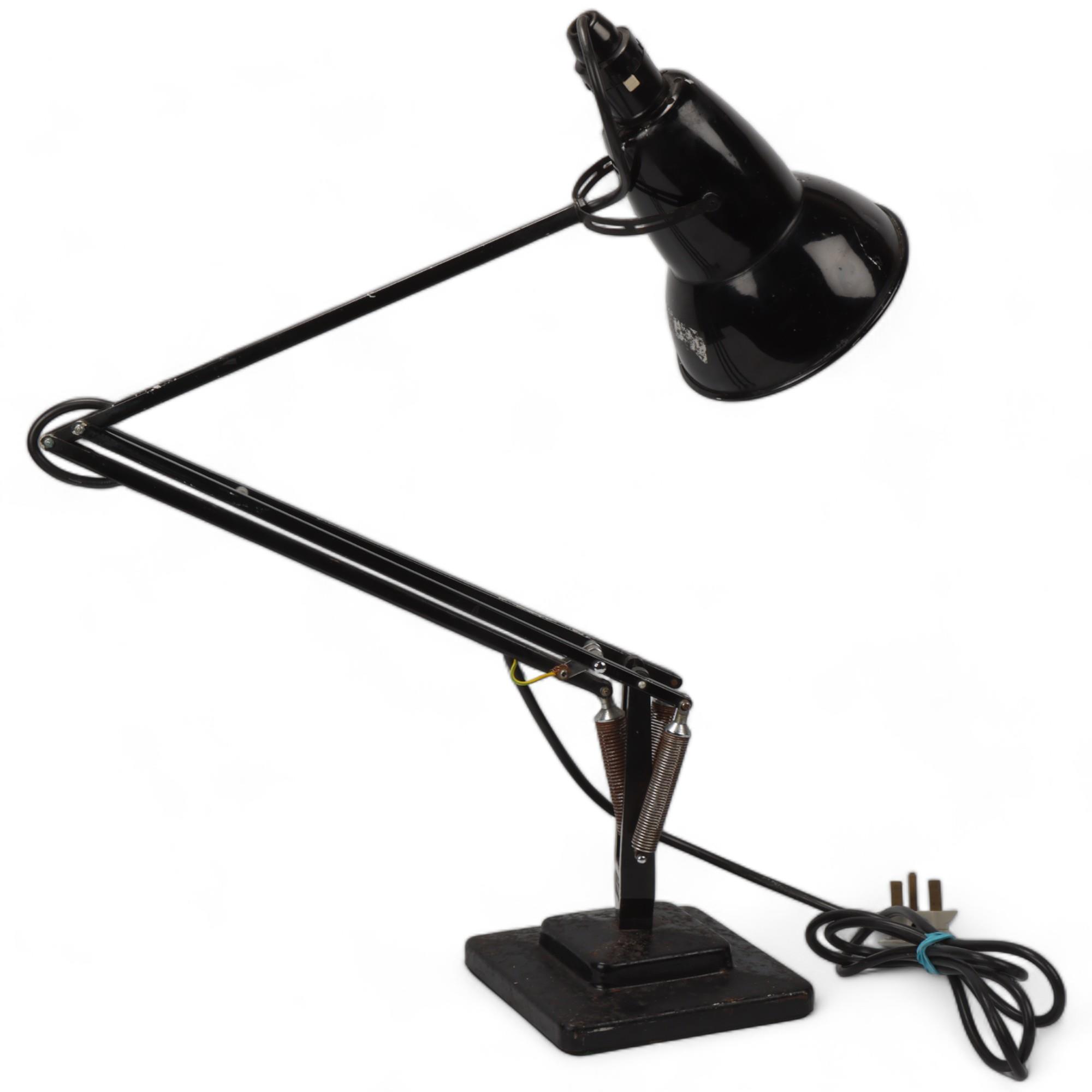 A Herbert Terry Anglepoise lamp, original black paintwork, with two-step base, makers stamp,