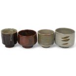 4 St Ives/Leach Pottery tea-bowls, all with makers marks, 2 chawan, 2 yunomi, tallest 9cm All in