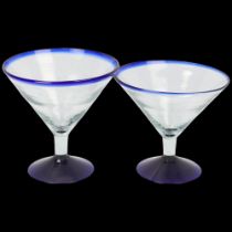 Two similar 1930s' Martini glasses, with blue rim and base, tallest 14cm Good condition, no chips,