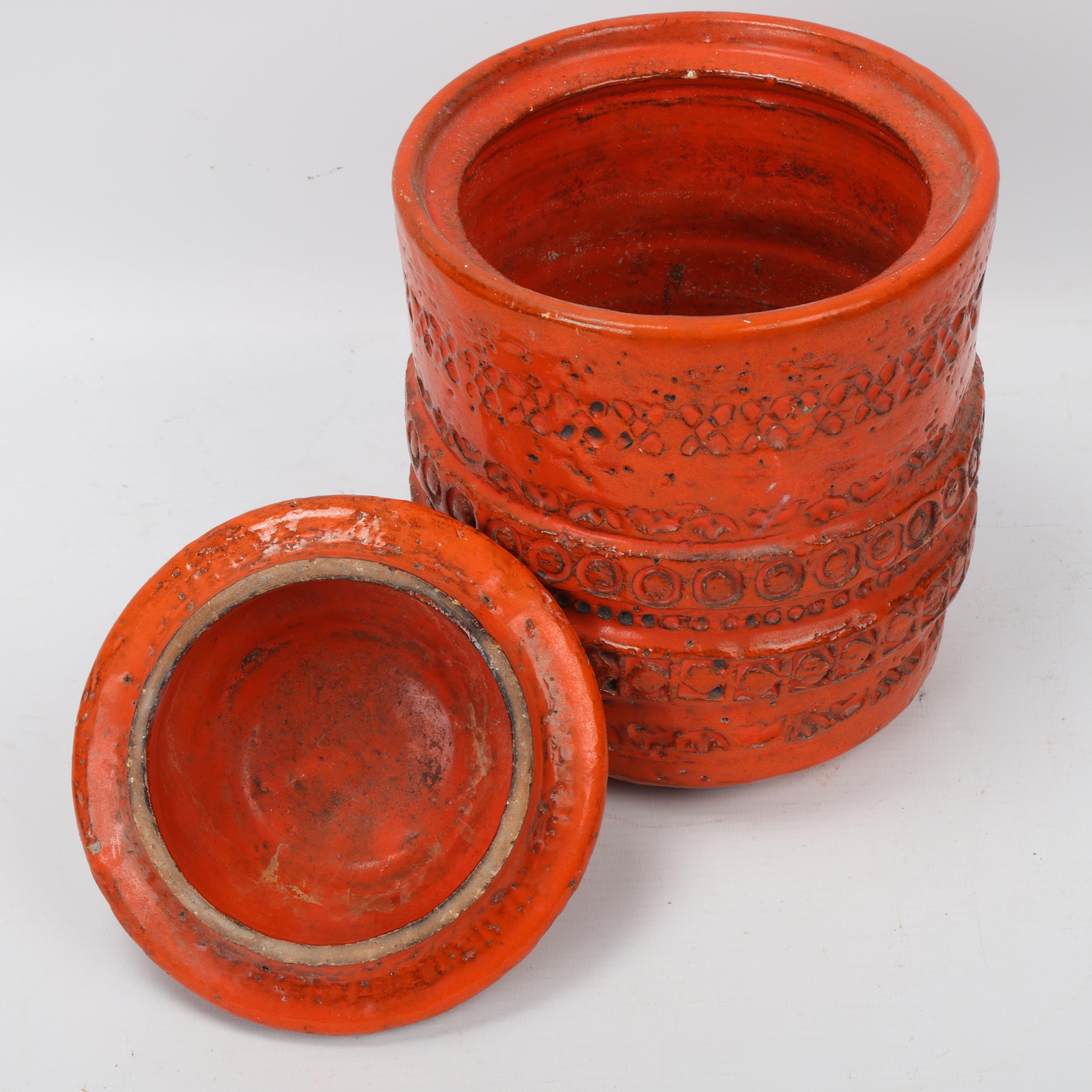 An Italian Bitossi style storage jar and cover, with orange glaze, makers mark to base, height - Image 2 of 3