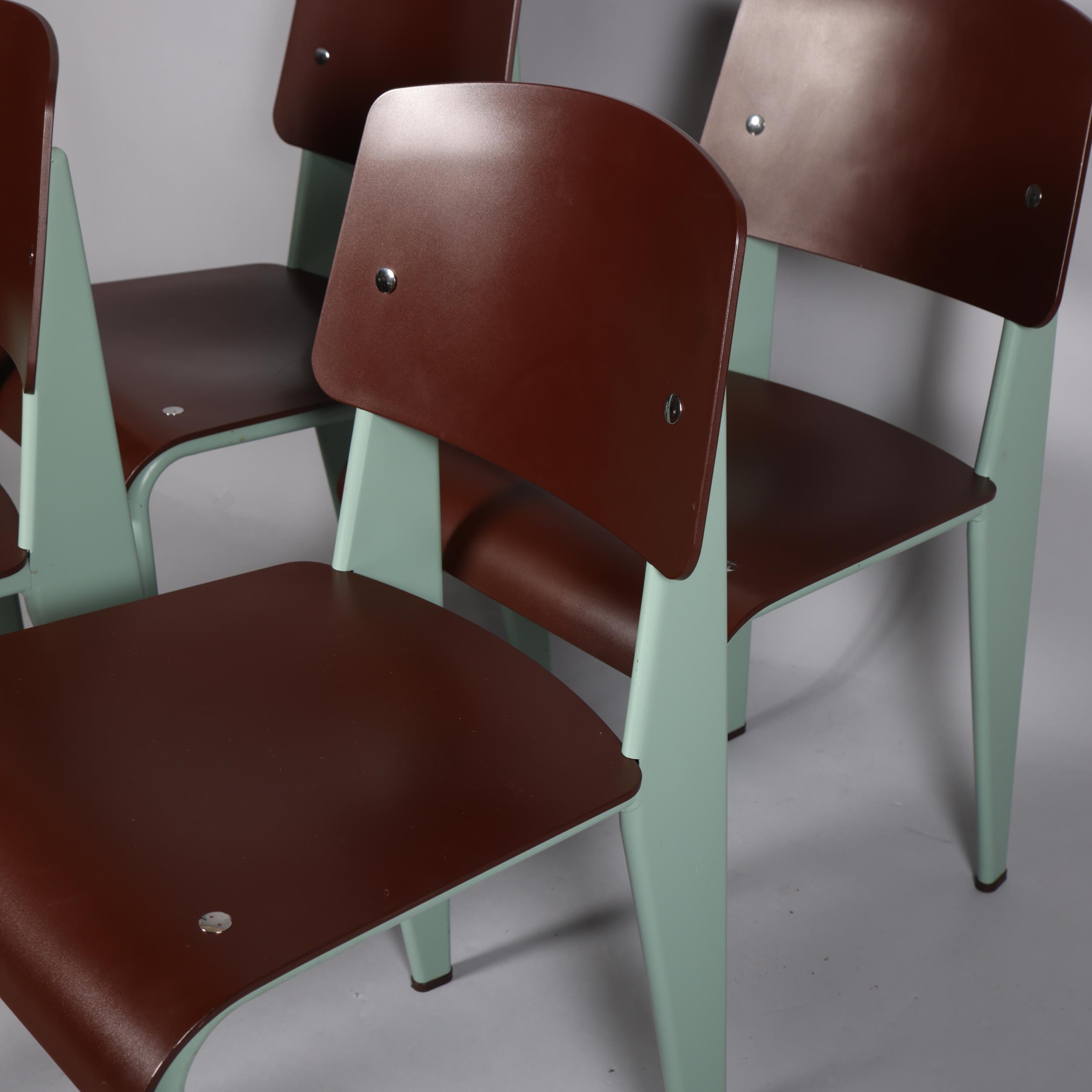 JEAN PROUVE - A set of four Vitra Standard SP chairs, marron seat on mint base, with maker's - Image 2 of 3