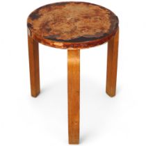 ALVAR AALTO for Finmar, a 1930s model 60 stool, in birch, height 44cm, seat diameter 34.5cm. Label