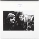 A framed photographic print of JIMI HENDRIX & MITCH MITCHELL in Paris, March 1967. Image size 22 x