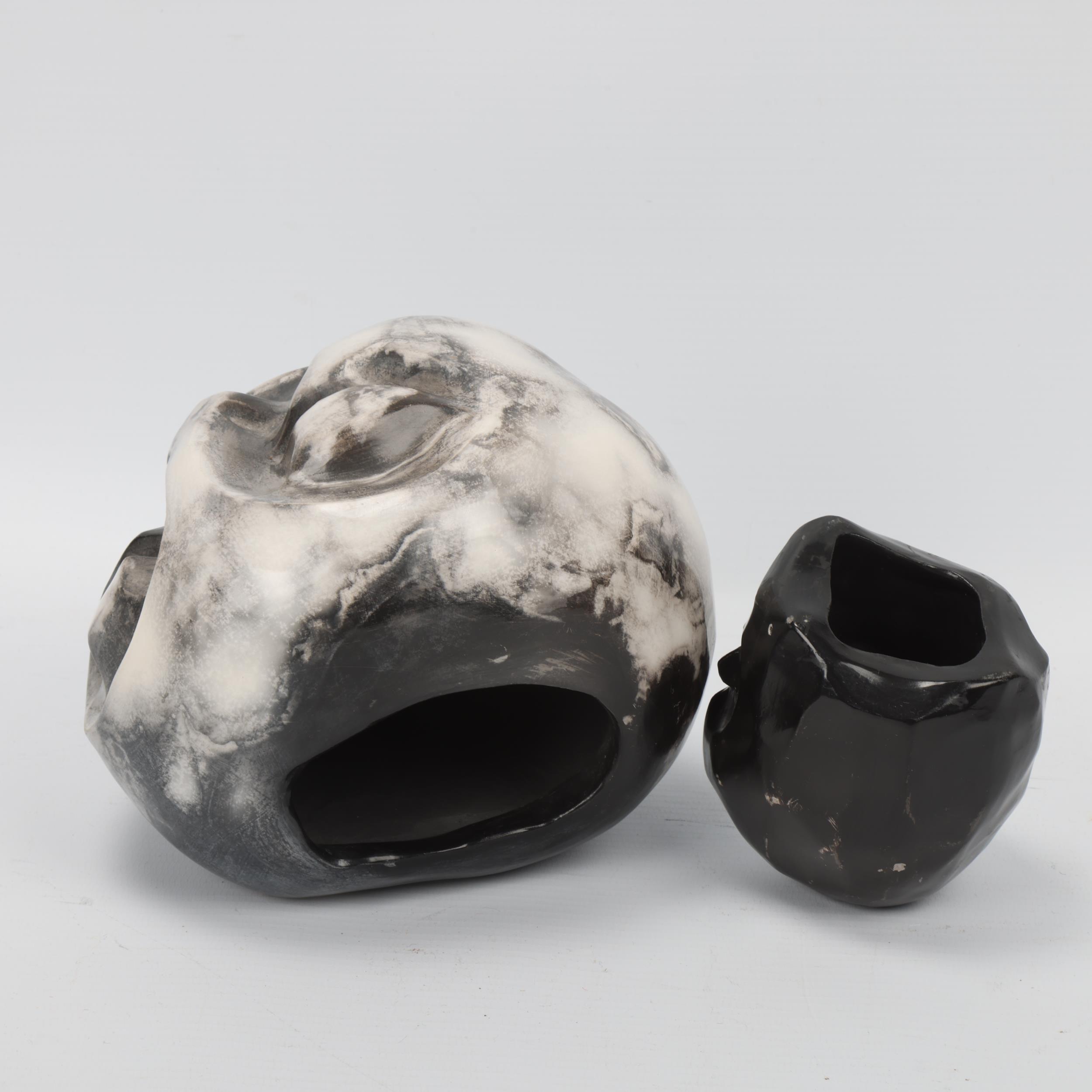 JOHN EVANS / JANET BRANSCOMBE, two ceramic sculpted face vessels, both with burnished finish, makers - Image 2 of 3