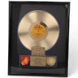 JIMI HENDRIX EXPERIENCE a GOLD DISC presented to MITCH MITCHELL to Commemorate The Sale of More Than