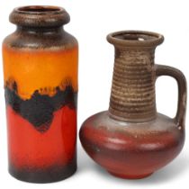 Two mid 20th century West German fat lava vases, handled vase by Carstens for Nurnberger Bund and