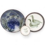 WALTER VIVIAN COLE (1913-1999), Rye Pottery, two stoneware plates with hand painted bird decoration,