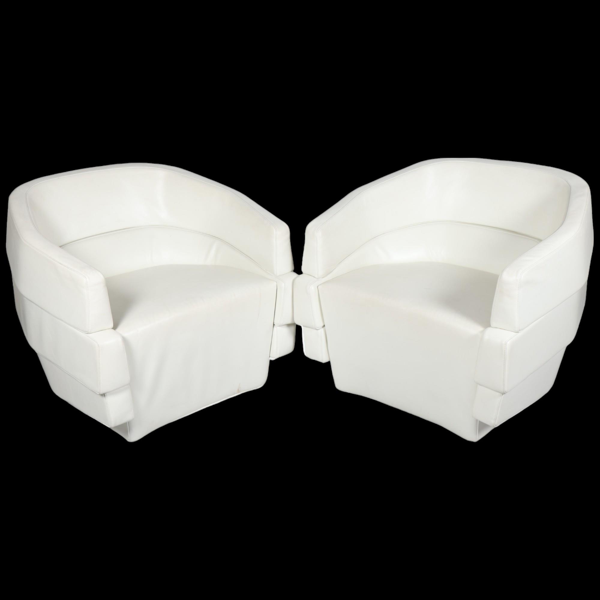 PATRICIA URQUIOLA, for Moroso, Italy, a pair of Rift (full-size) armchairs in white leather with