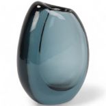 VICKE LINDSTRAND for Kosta, a large size “Dark Magic” vase in midnight blue. Designed 1950’s..