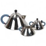 MICHAEL GRAVES for Alessi, Italy, a 1980s' designed stainless steel tea-set, comprising kettle,