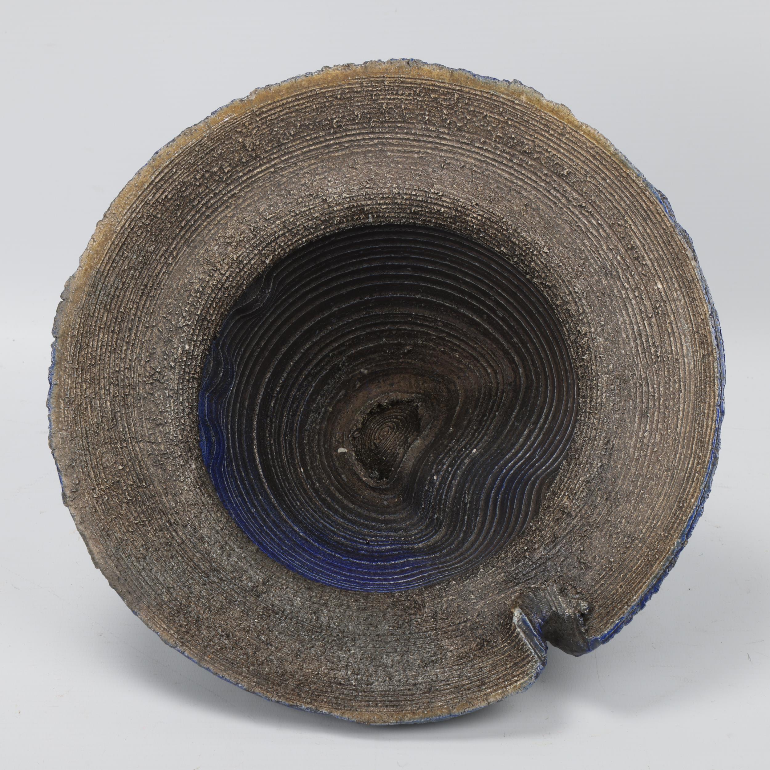 DAVID HOWARD JONES (b.1953), a thrown and altered raku vessel, blue metallic glaze to interior and - Image 2 of 3