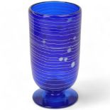 DAVID WALLACE & ANDREW SANDERS, a blue studio glass vase with white inlay, signed David Wallace to
