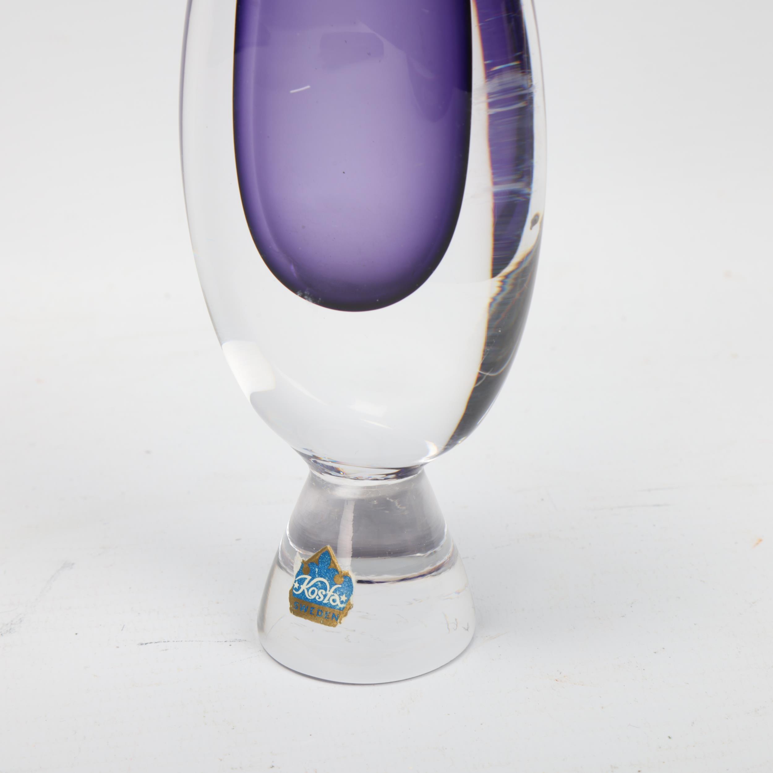 VICKE LINDSTRAND for Kosta, a 1958 designed violet bud vase on conical plinth Signed Kosta LH - Image 2 of 3