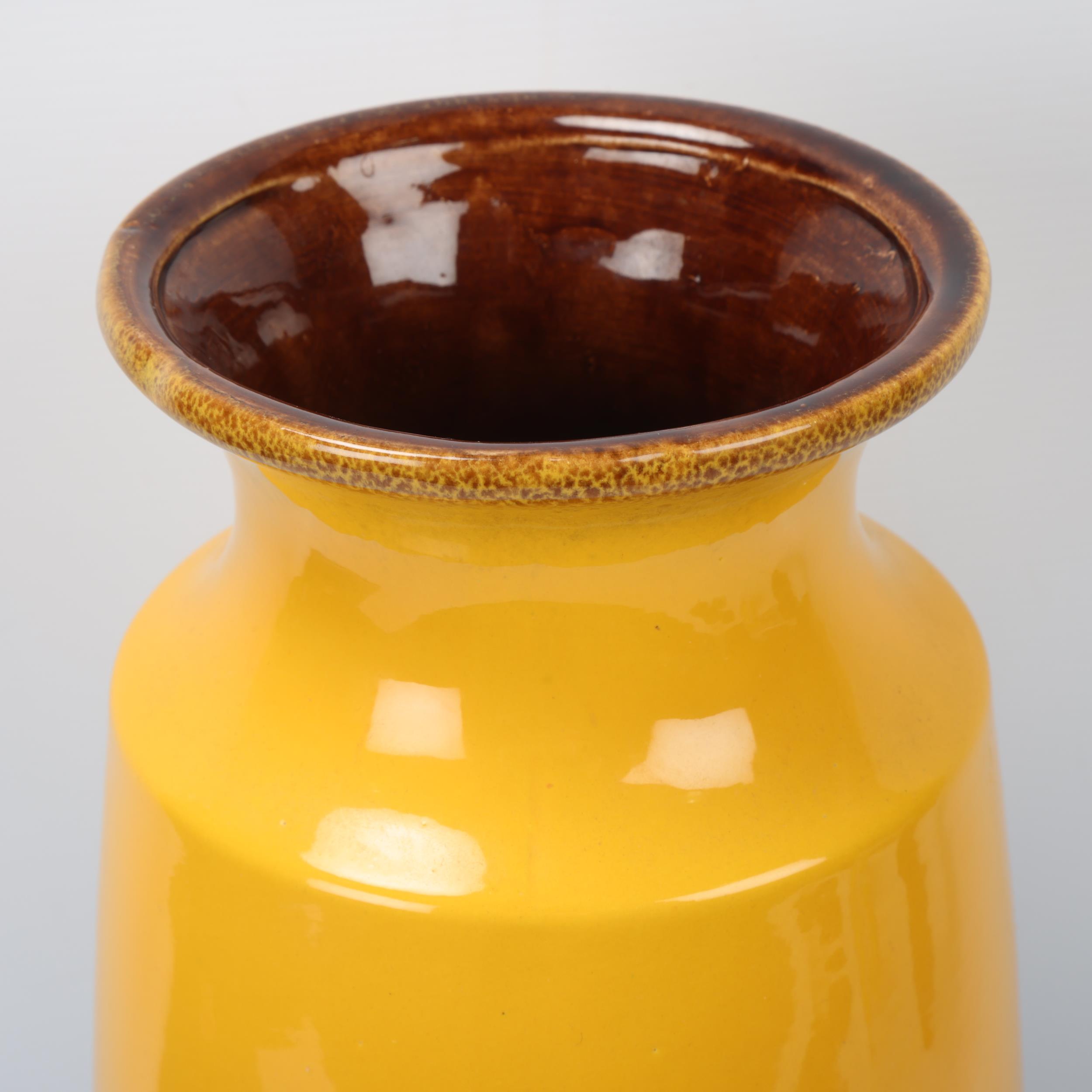 A vintage West German fat lava floor vase by Scheurich, with smooth yellow glaze to top half, - Image 2 of 3