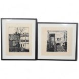 Two 1972 Lino cut limited edition prints prints, "Rigg Street" and "Bedroom", signed dated from