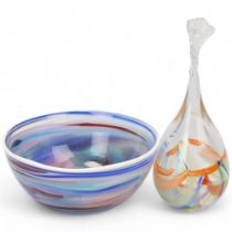 MIKE FROHLICH, a studio glass vase and bowl, with swirled colour glass interior, both signed and