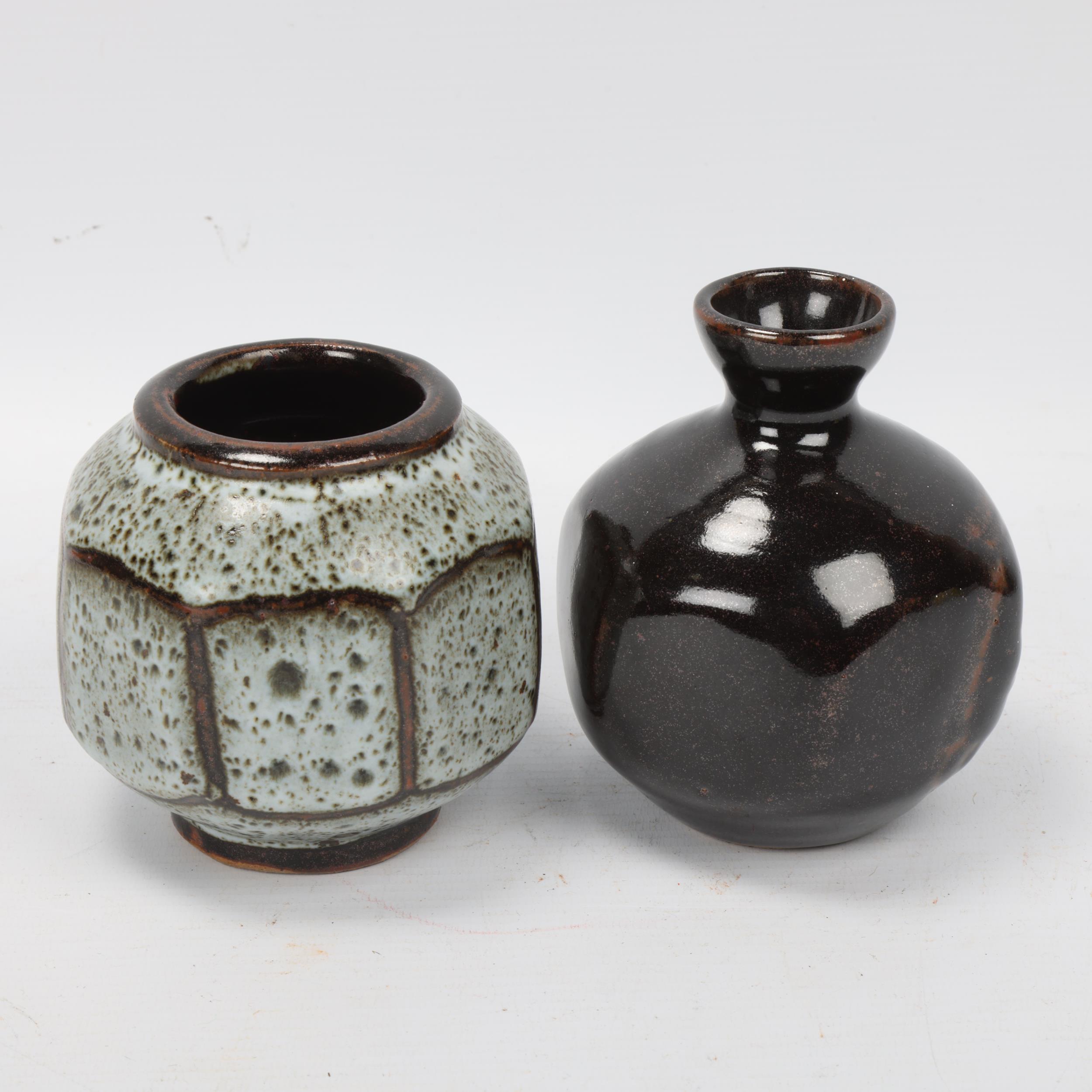 DAVID LEACH (1911-2005), two small facet cut studio pottery vases, both with makers marks to base, - Image 2 of 3