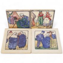 Four Carter and Co, Poole Pottery tiles, hand painted by Joseph Roelants for their Dutch series,