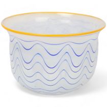 ULRICA HYDMAN-VALLIEN (1938-2018), for Kosta Boda, an opaque white glass bowl with blue wave