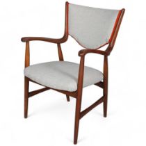 A mid-century Danish armchair in the manner of FINN JUHL, height 98cm, width 76cm, depth 82cm Good