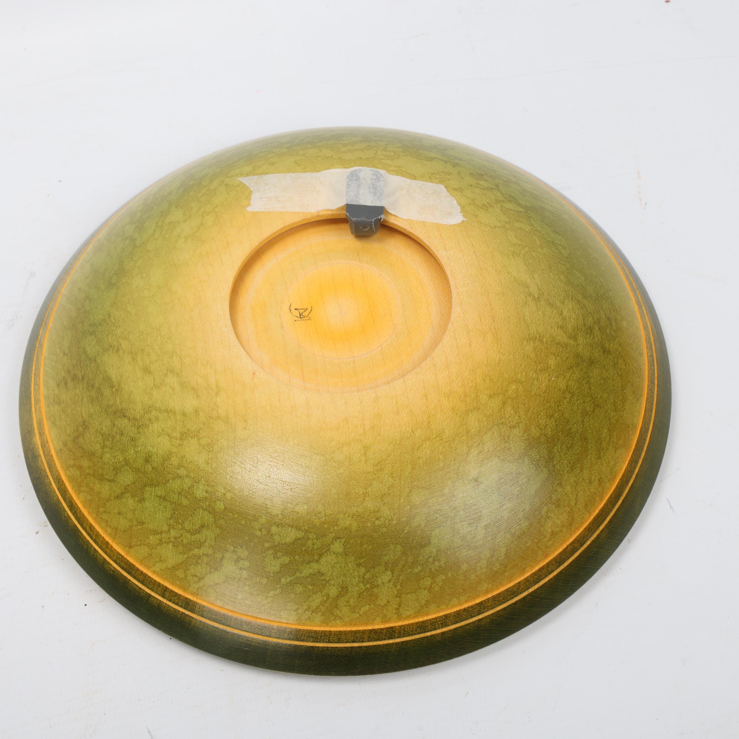 DENNIS HALES, a hand turned hardwood wall- hanging bowl, green coloured surface finish and gilding - Image 2 of 3