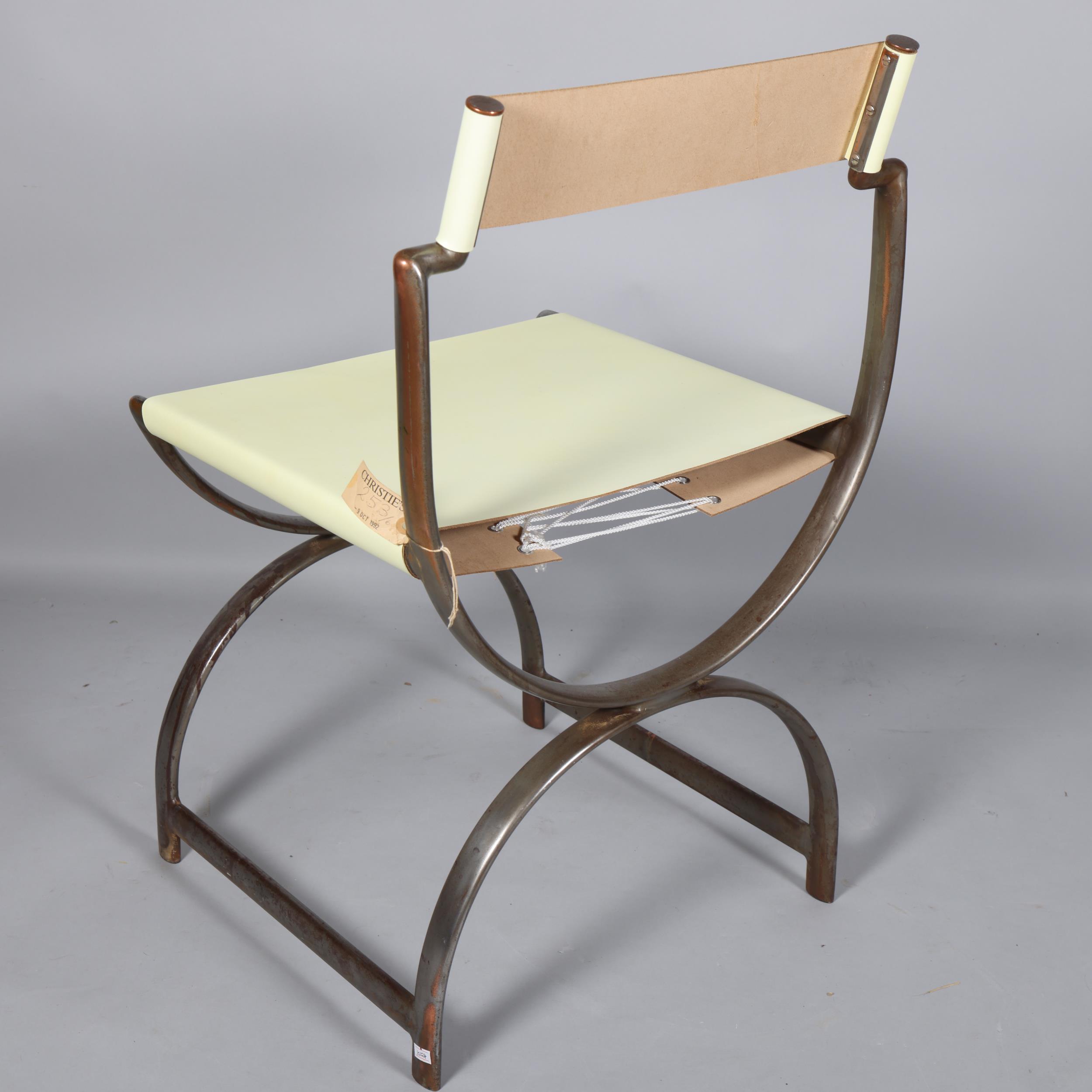 AMBROSE HEAL, a rare 1930s Art Deco or modernist curule chair in oval section tubular steel with - Image 2 of 3