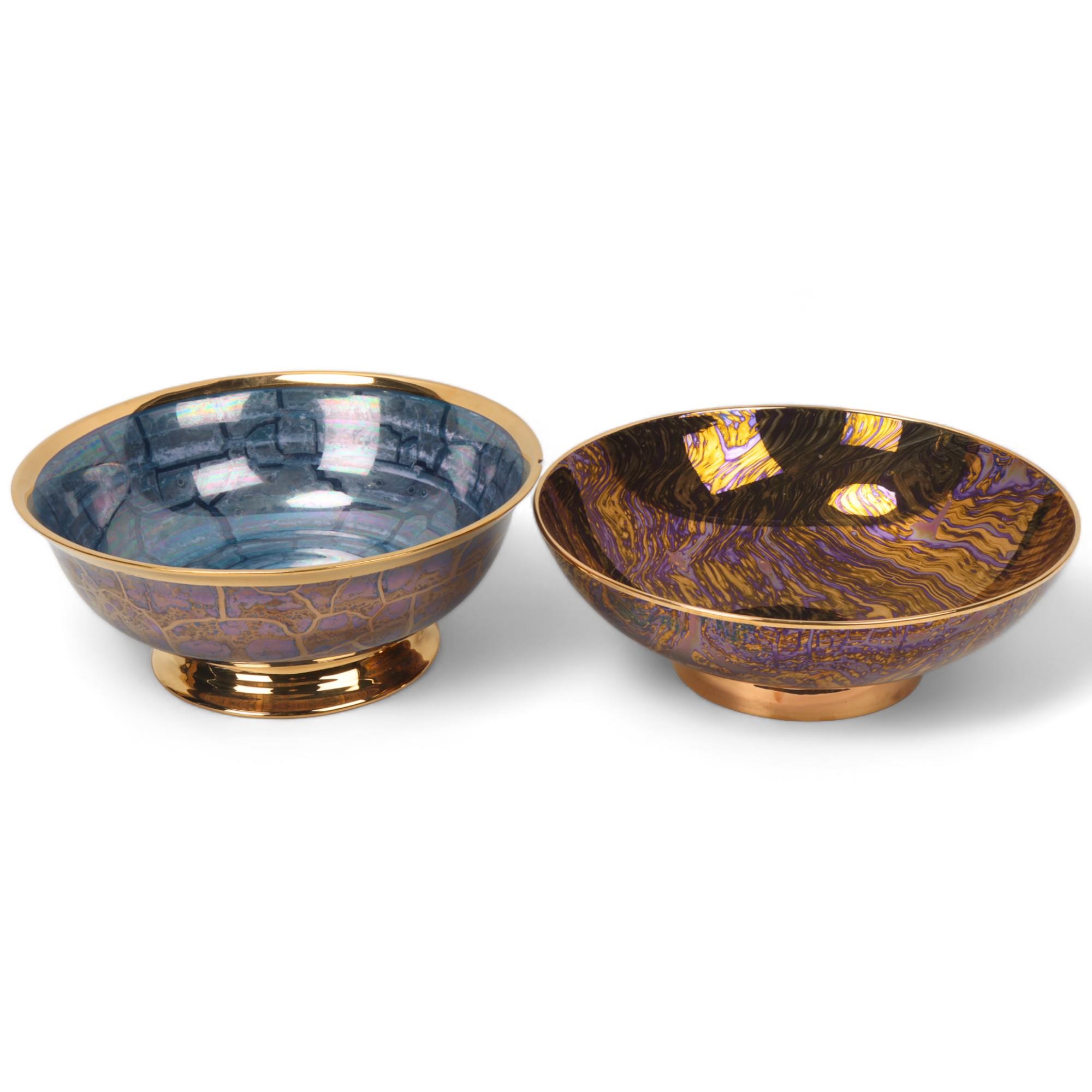 CAROLINE & STEPHEN ATKINSON-JONES, two slip-cast fruit bowls, with gold lustre glaze, signed to