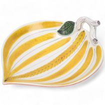 STIG LINDBERG for Gustavsberg, a ceramic leaf dish with twig handle, designed 1940s', makers marks