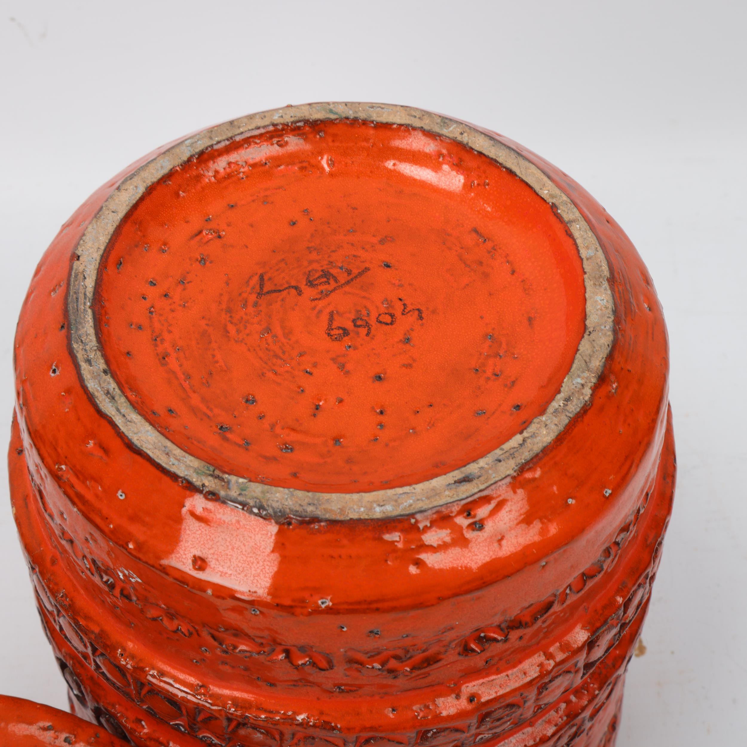 An Italian Bitossi style storage jar and cover, with orange glaze, makers mark to base, height - Image 3 of 3