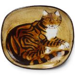 JOYCE MORGAN for Chelsea Pottery, a large footed dish with cat, can be wall hung, signed and