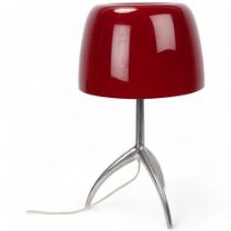 A Foscarini "Lumiere" table lamp, polished steel base and ruby glass shade, with dimmer switch,