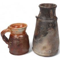 NIC COLLINS, a wood fired "Ugly Mug" tankard and an ash glaze vase, both signed to base and with